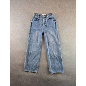 Reformation Jeans 27 Blue Wilder High Rise Wide Leg Cropped Organic Cotton Denim